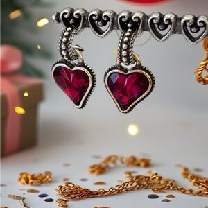 Brighton Bibi Heart Gem Reversible Earrings, featuring red Swarovski crystals.